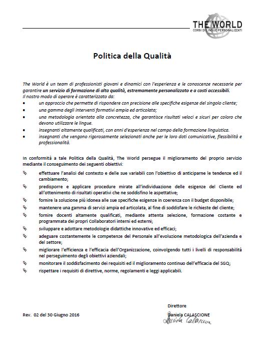 politica qualità corsi lingue torino